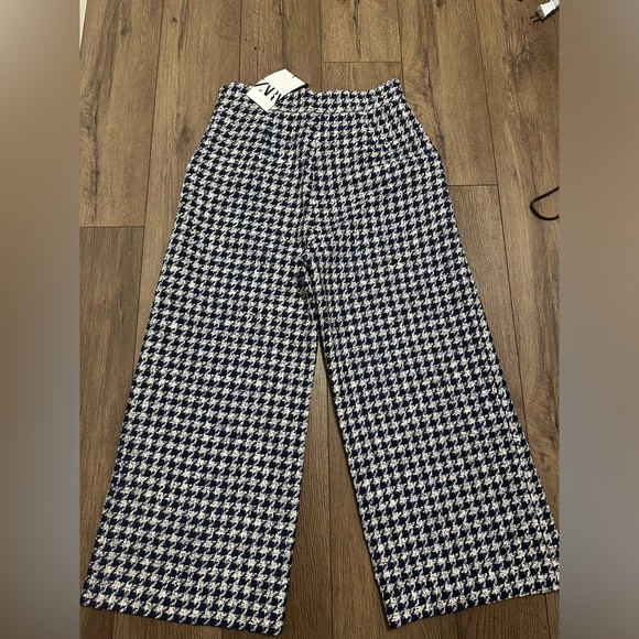 NWT ZARA Blue Buttoned Houndstooth Pants Size: M - Picture 5 of 11